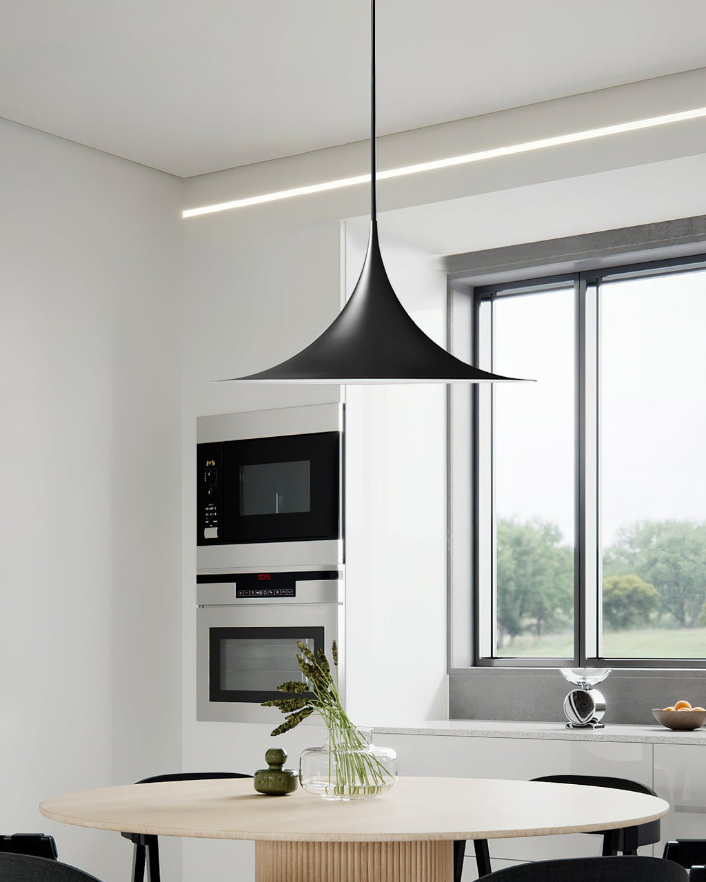 Contemporary Pendant Lamp — Slim Neck, Wide Flare Shade, 30cm & 47cm