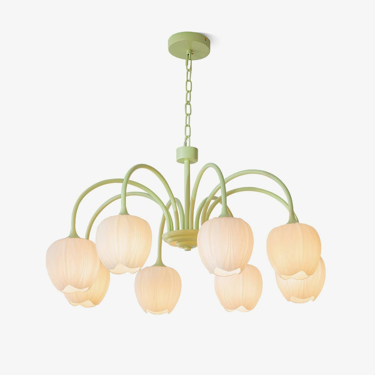 Tulip Fresh -lasikattokruunu — pehmeänvalkoinen lasi, matchan sävyt