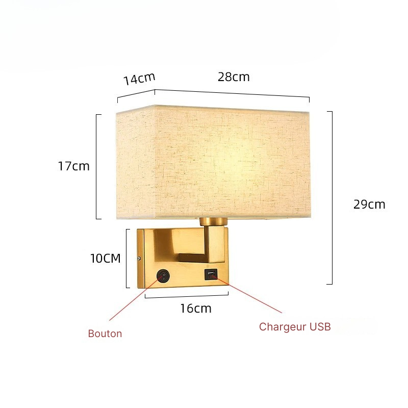 LumaNova veggmontert sengelampe med tekstilskjerm