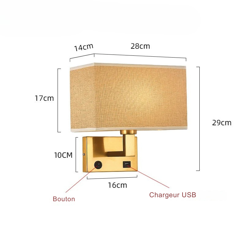 LumaNova veggmontert sengelampe med tekstilskjerm