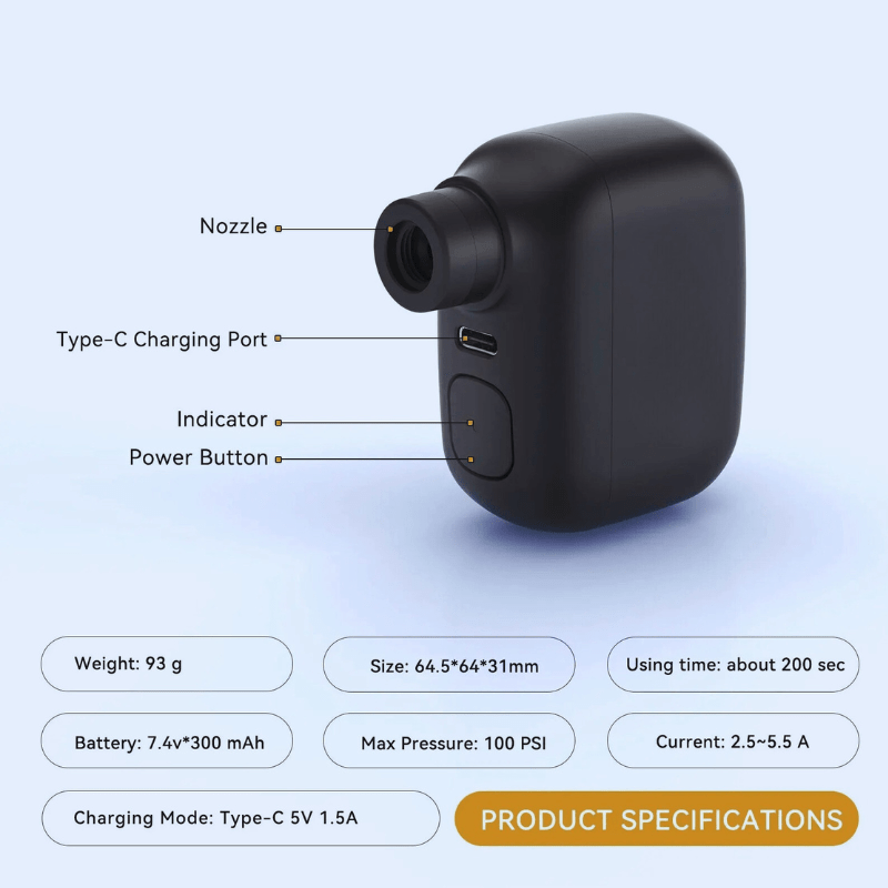 Ladattava USB-C-minipyöräpumppu, 100 PSI, pyöräilijöille