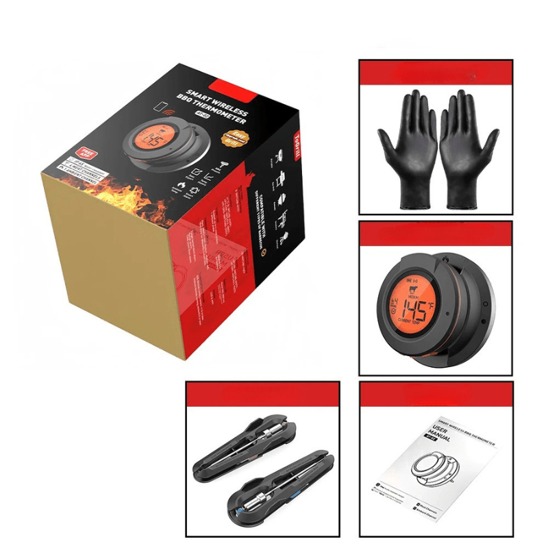 Termometro per carne wireless AeroTemp Pro per barbecue con Bluetooth in tempo reale e quattro sonde