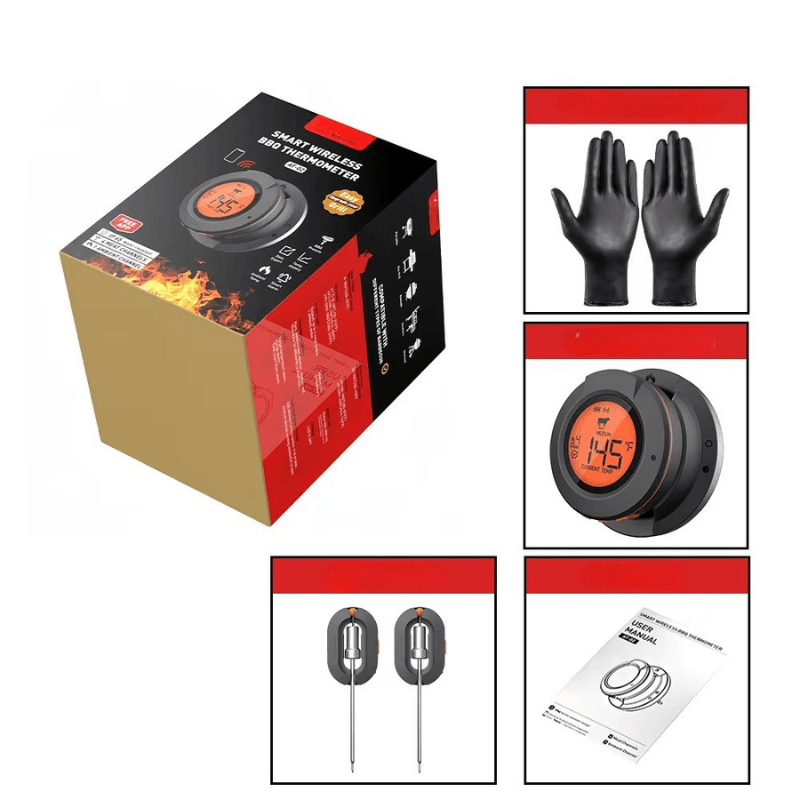 Termometro per carne wireless AeroTemp Pro per barbecue con Bluetooth in tempo reale e quattro sonde