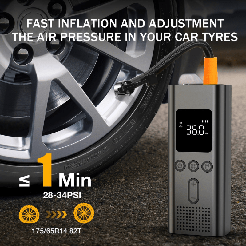 Bezdrátová vzduchová pumpa AeroPulse Pro s tlakem 150 PSI a LCD displejem pro automobily a jízdní kola