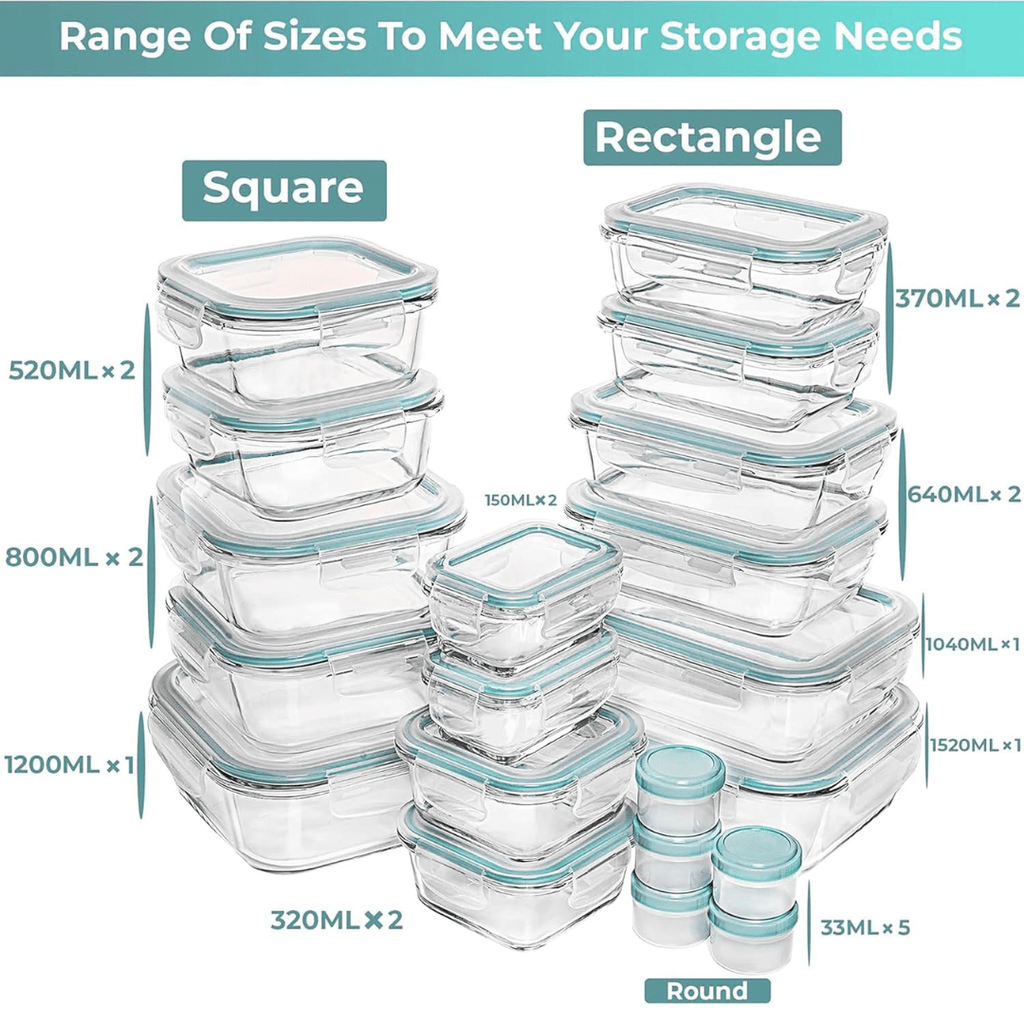 CrystalGuard 35 Piece Airtight Glass Storage Set BPA Safe For Meal Prep