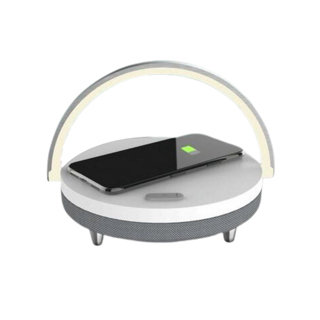 LED-skrivbordslampa med Bluetooth-högtalare och trådlös laddare - Bluetooth 5.0 - 10W Qi-laddning - Vit
