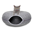 Cama túnel de fieltro gris oscuro para gatos - cueva tipo donut lavable y desmontable para gatos y mascotas pequeñas