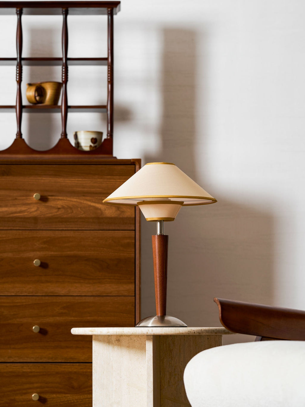 Talonwood Table Lamp — ∅11.8″ × H17.3″, Tan And Walnut Variant
