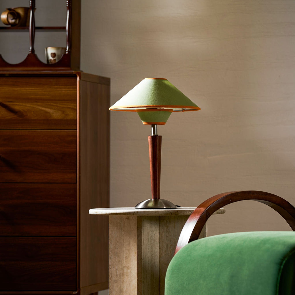 Talonwood Table Lamp — ∅11.8″ × H17.3″, Tan And Walnut Variant