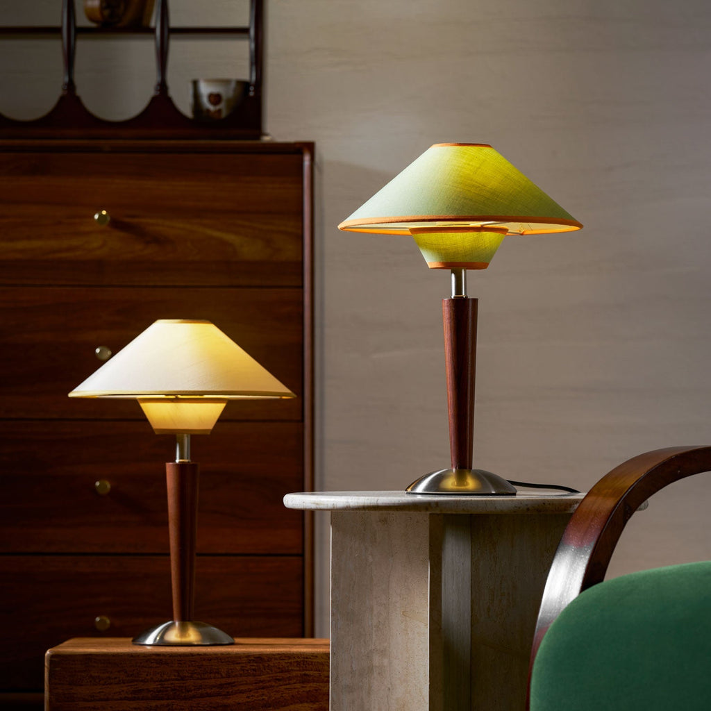Talonwood Table Lamp — ∅11.8″ × H17.3″, Tan And Walnut Variant