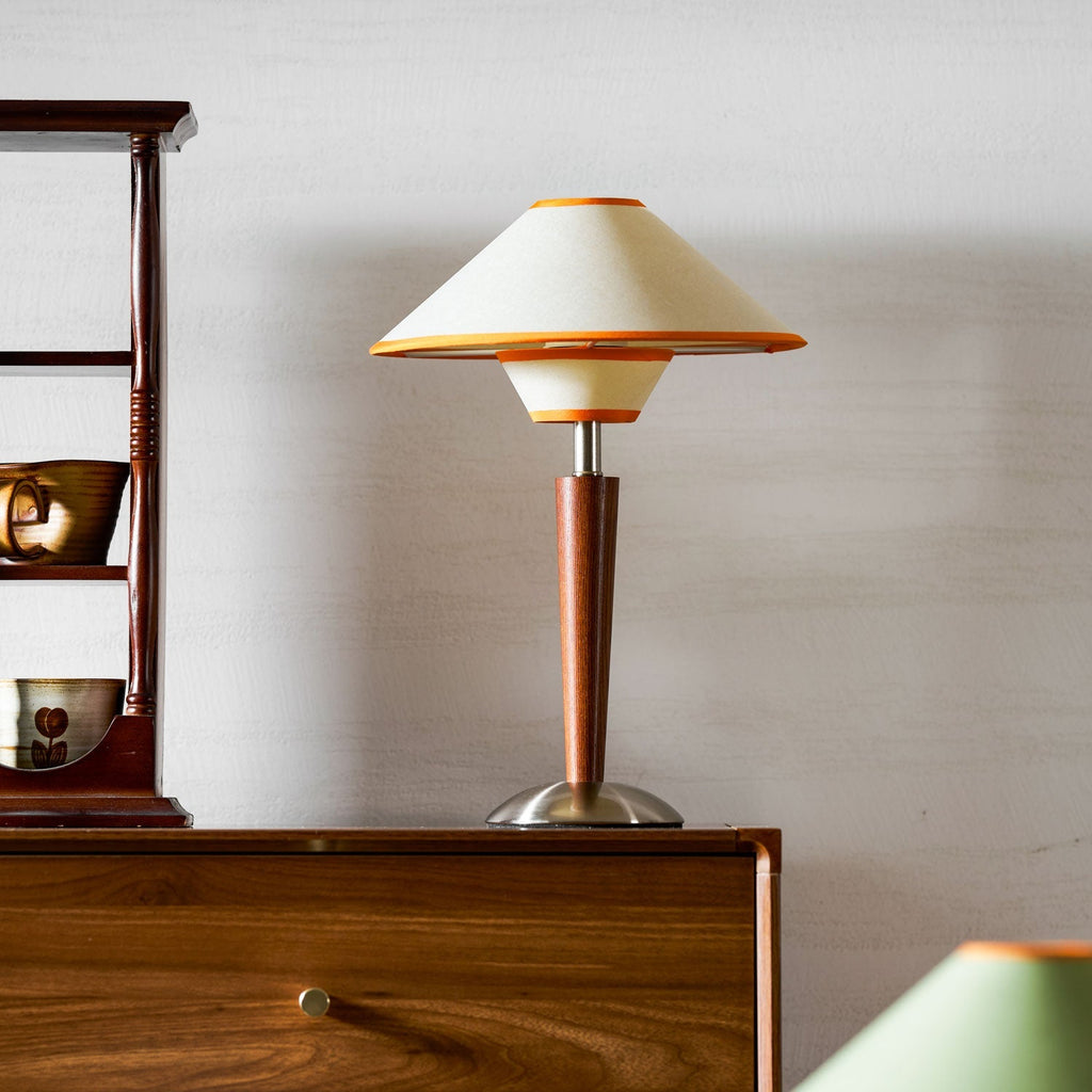 Talonwood Table Lamp — ∅11.8″ × H17.3″, Tan And Walnut Variant