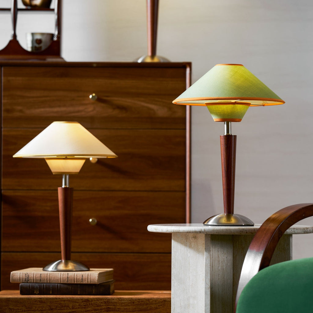Talonwood Table Lamp — ∅11.8″ × H17.3″, Tan And Walnut Variant