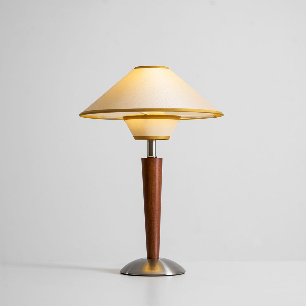 Talonwood Table Lamp — ∅11.8″ × H17.3″, Tan And Walnut Variant