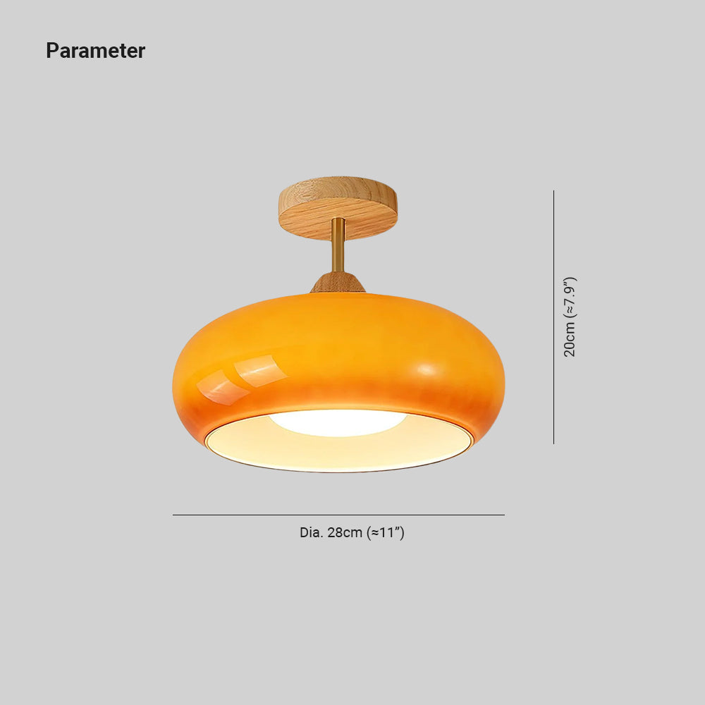 Charlotte plafond — Bauhaus-skjerm i oransje og hvitt glass og tre