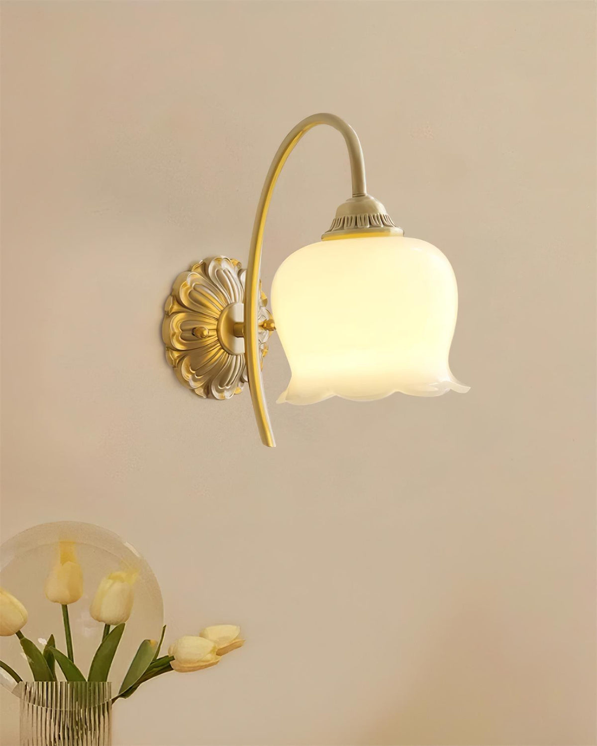 Wandleuchte Valley Flower — Beiger Orchideenbesatz