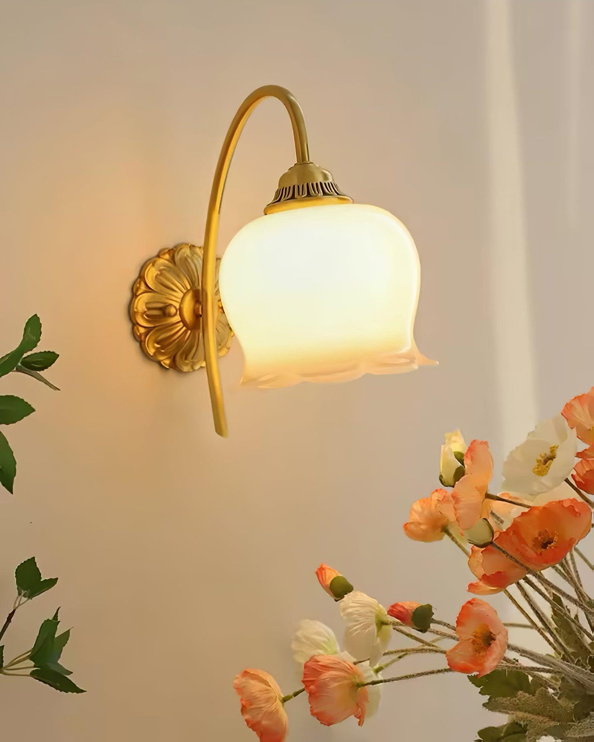 Wandleuchte Valley Flower — Beiger Orchideenbesatz