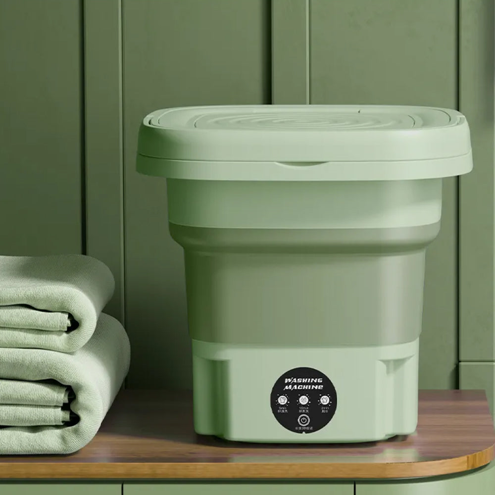 Sammenleggbar bærbar vaskemaskin med innebygd tørketrommel for hjemmebruk