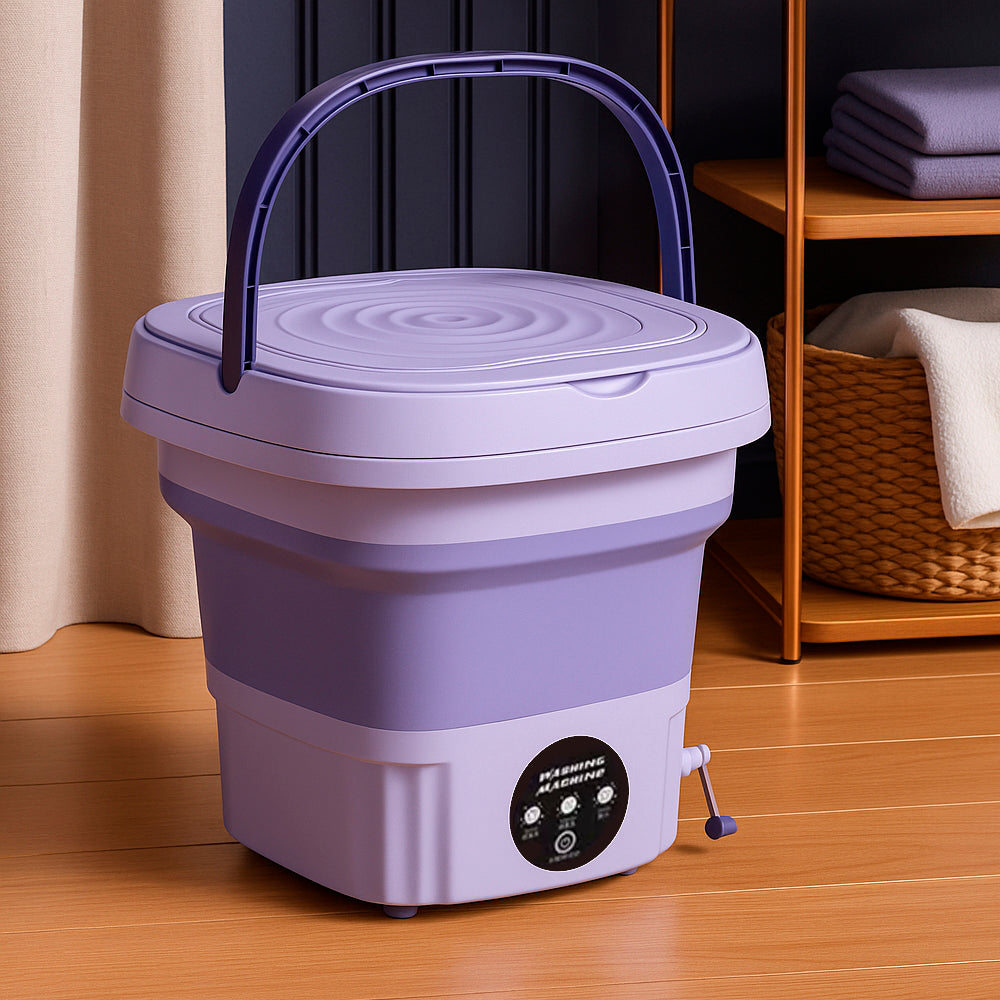 Sammenleggbar bærbar vaskemaskin med innebygd tørketrommel for hjemmebruk