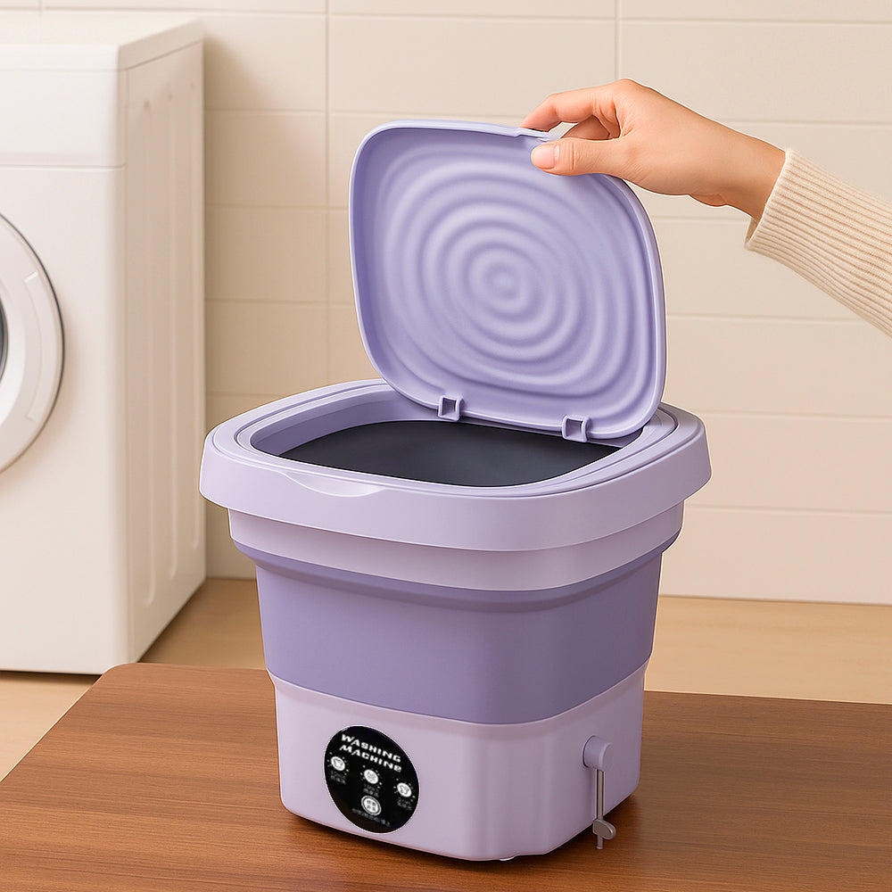 Sammenleggbar bærbar vaskemaskin med innebygd tørketrommel for hjemmebruk