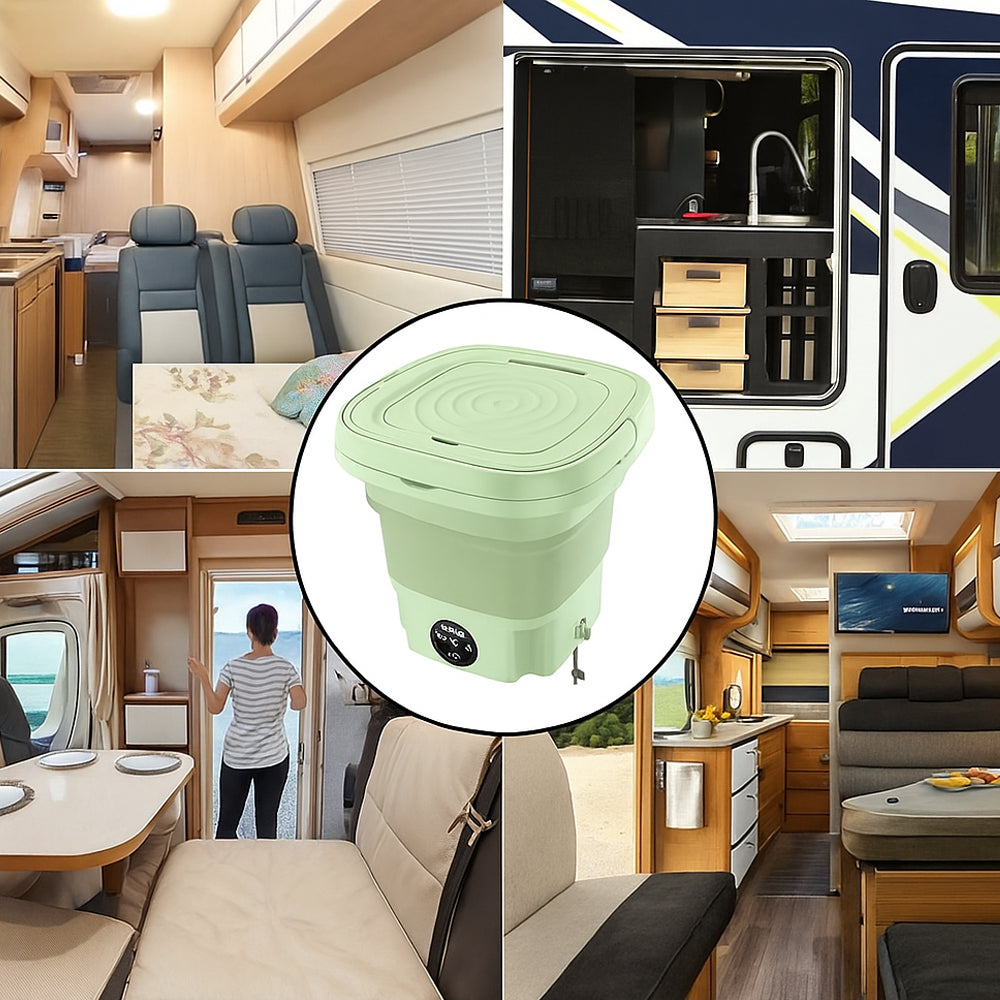 Sammenleggbar bærbar vaskemaskin med innebygd tørketrommel for hjemmebruk