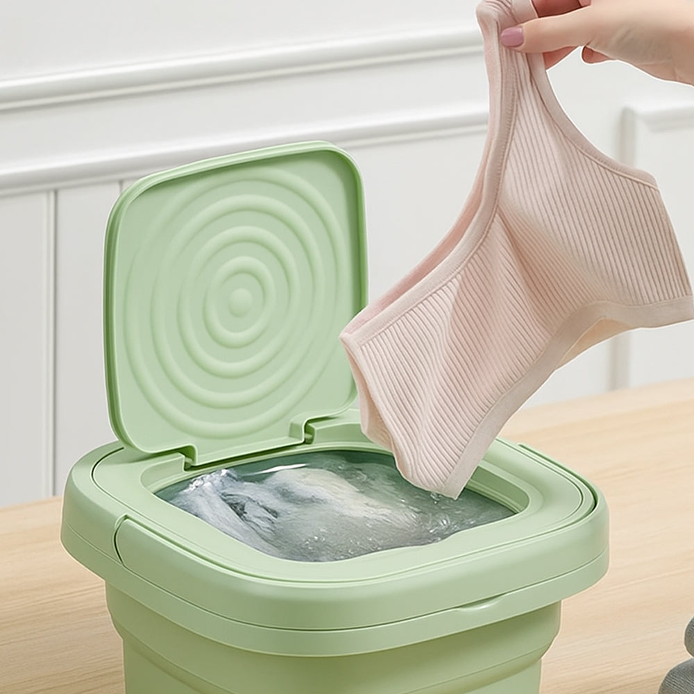 Sammenleggbar bærbar vaskemaskin med innebygd tørketrommel for hjemmebruk