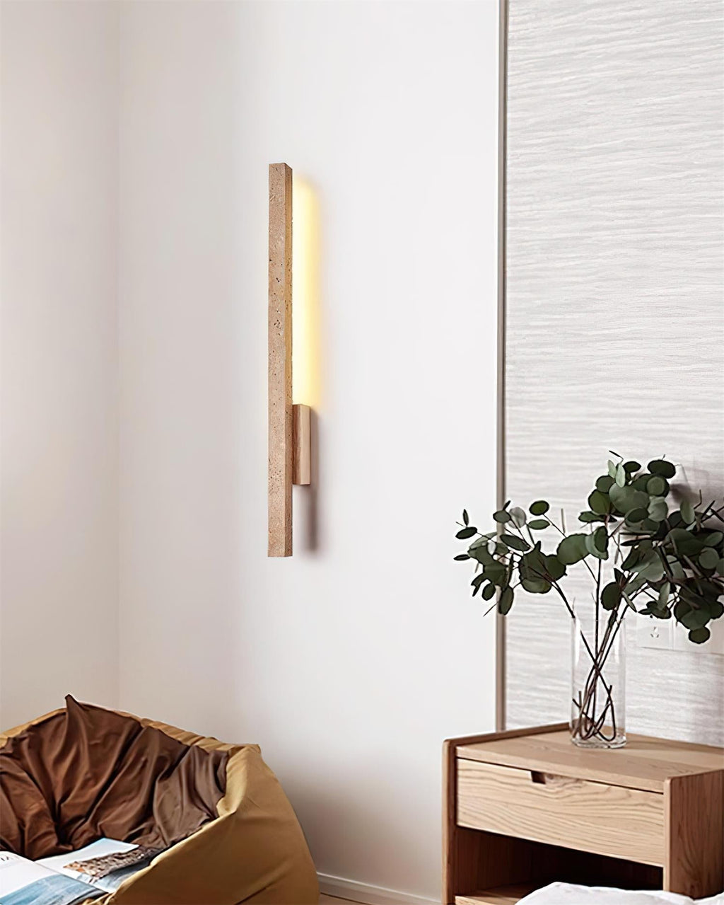Lampada da parete sottile Opalyn in travertino - LED integrato bianco caldo 3000K