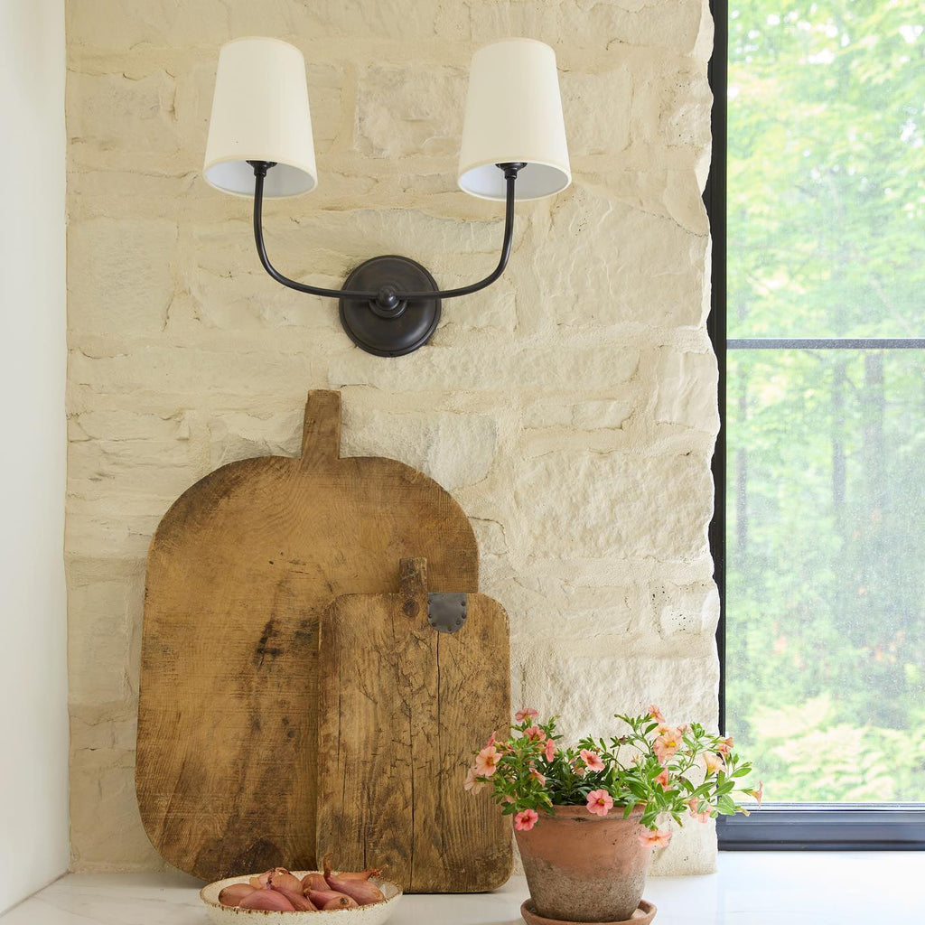 Nástěnná lampa Victor - černý bronz, látkové stínidlo