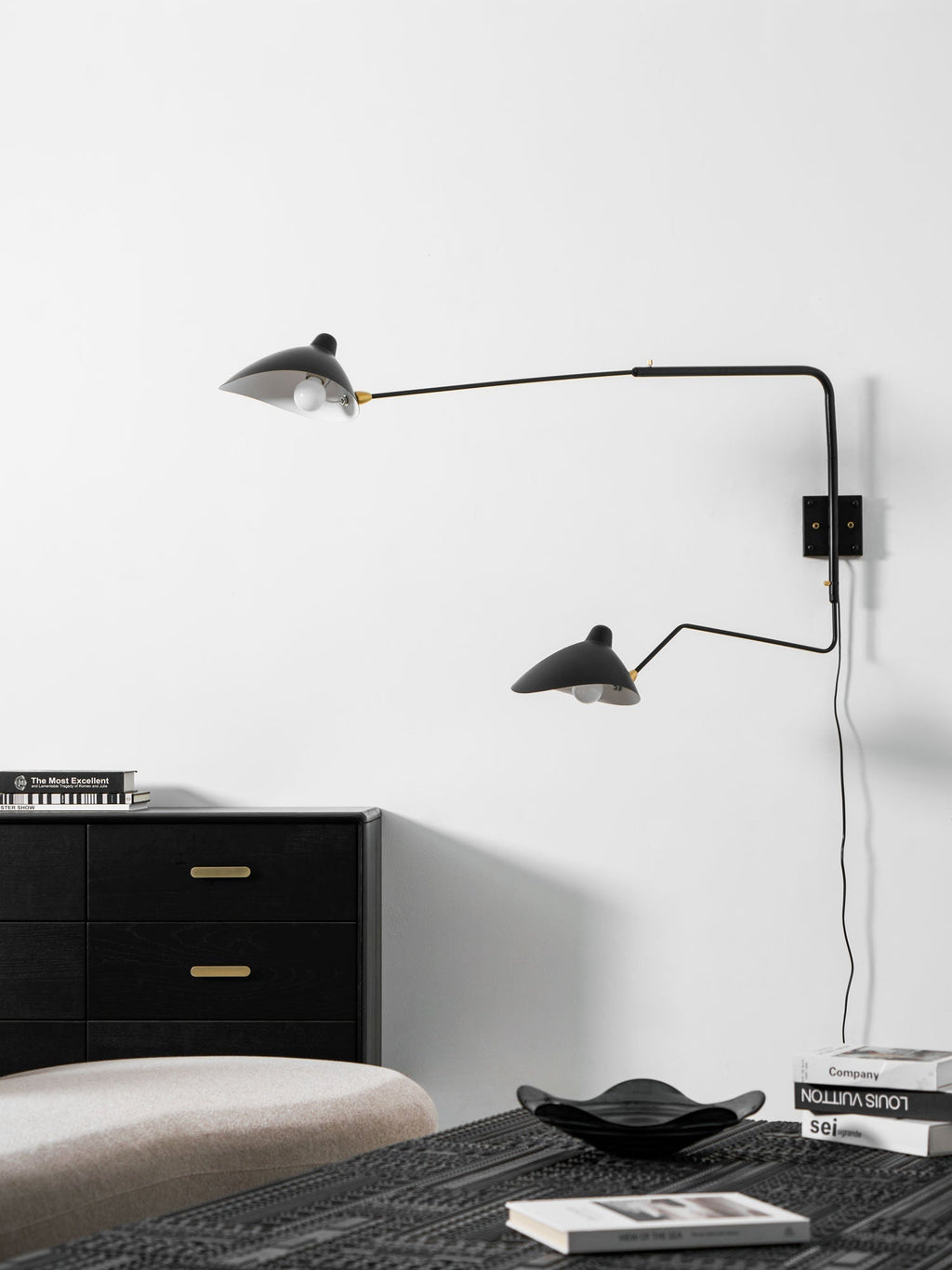 One-Arm Wall Sconce — 47″ Reach, Sculpted Design