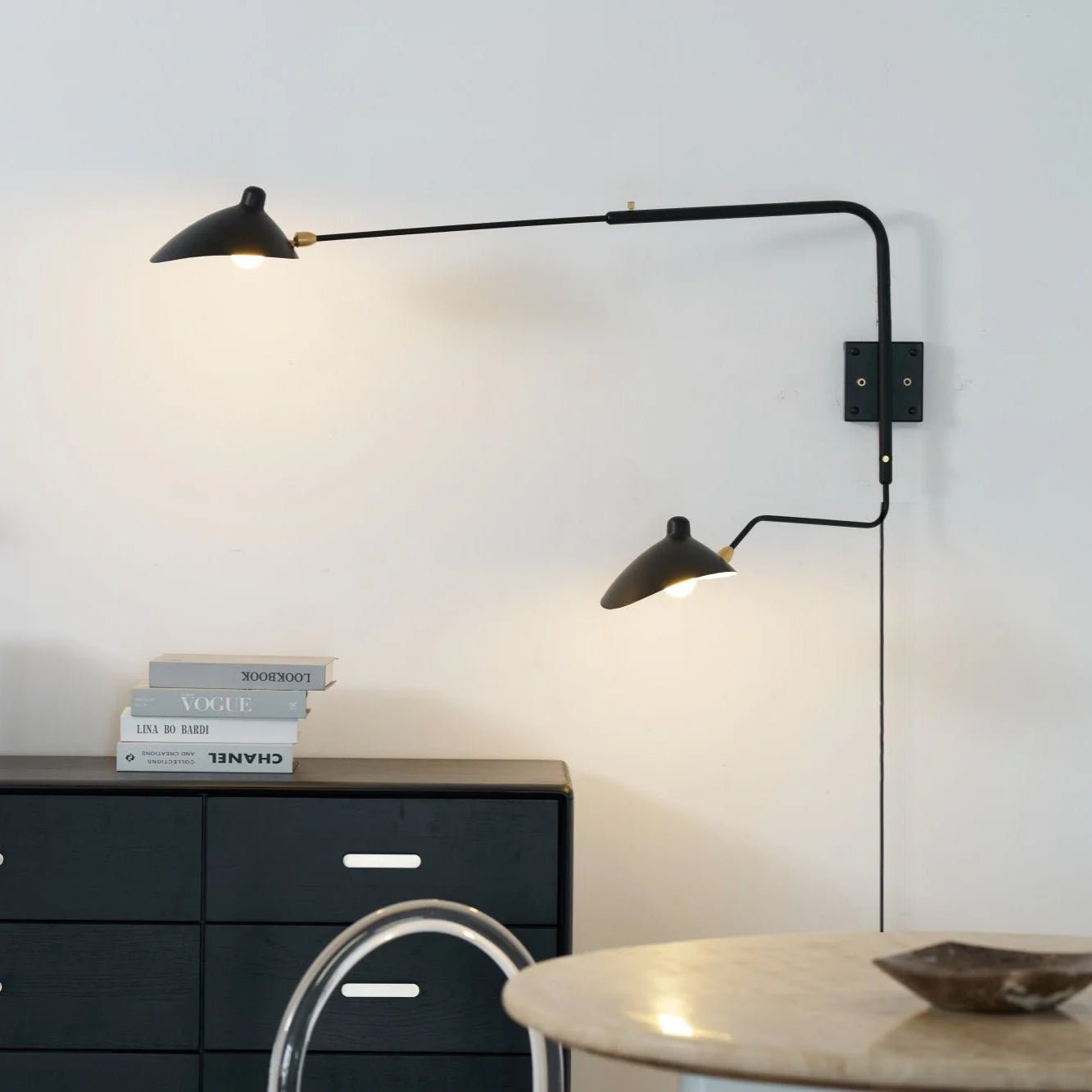 One-Arm Wall Sconce — 47″ Reach, Sculpted Design