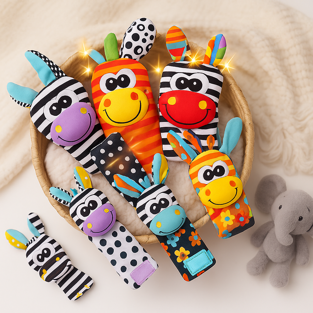 Baby Sensory csörgők puha textil játék szett