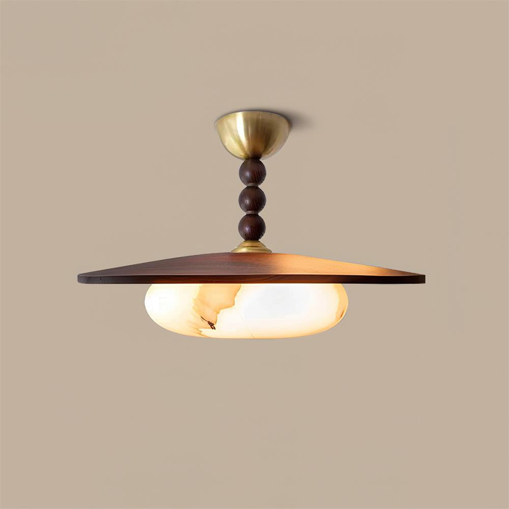Lampa sufitowa Yeste — biały klosz z imitacji alabastru, oprawa w kolorze orzecha włoskiego