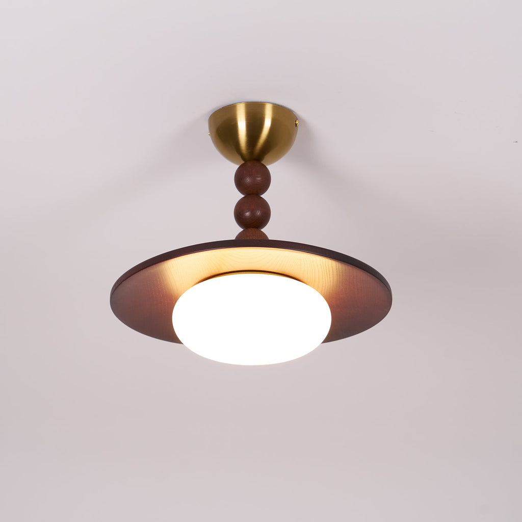 Lampa sufitowa Yeste — biały klosz z imitacji alabastru, oprawa w kolorze orzecha włoskiego