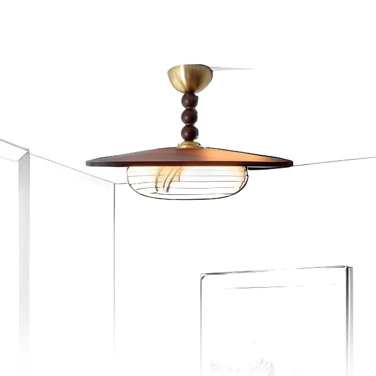 Lampa sufitowa Yeste — biały klosz z imitacji alabastru, oprawa w kolorze orzecha włoskiego