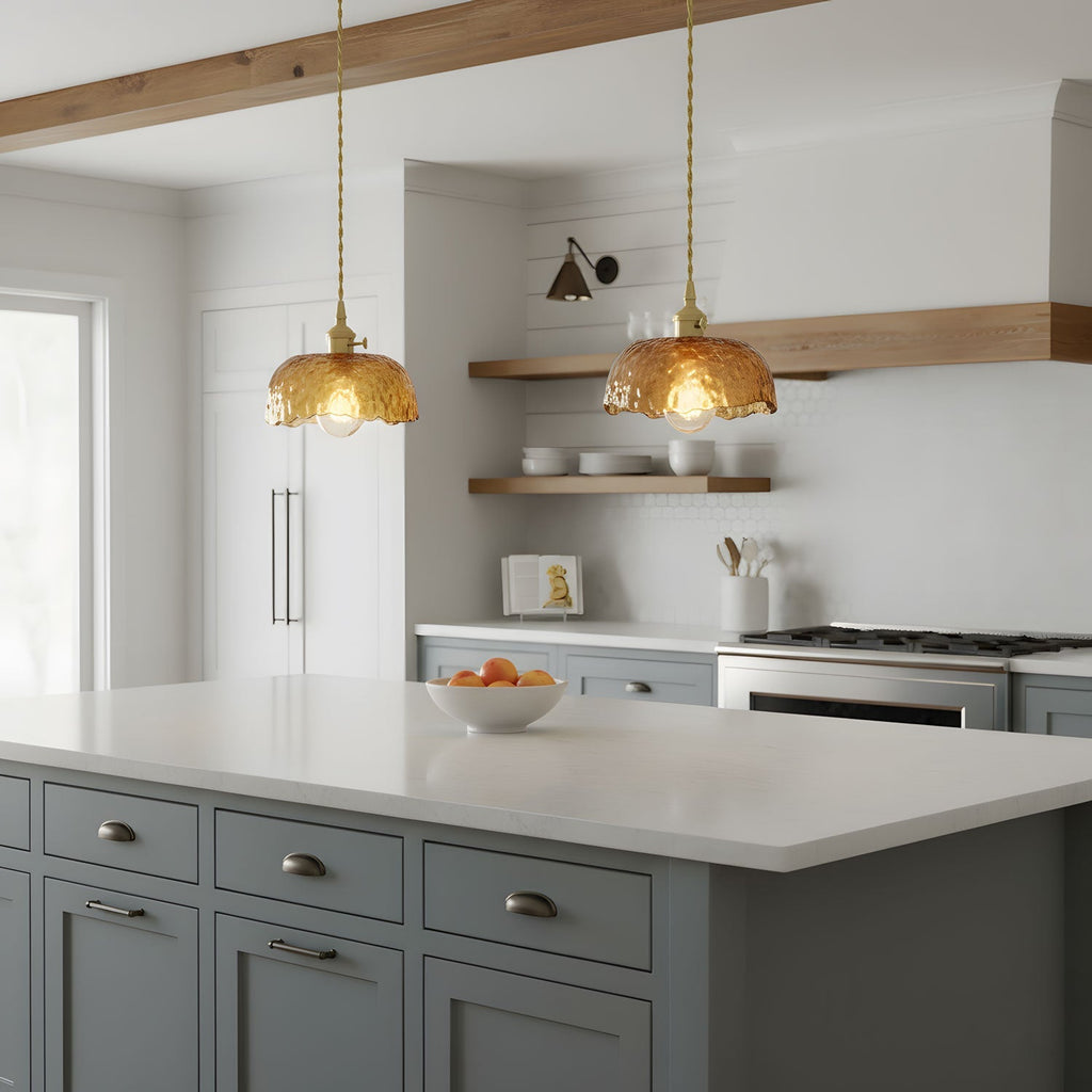 Lampada a sospensione da soffitto in vetro marrone vintage