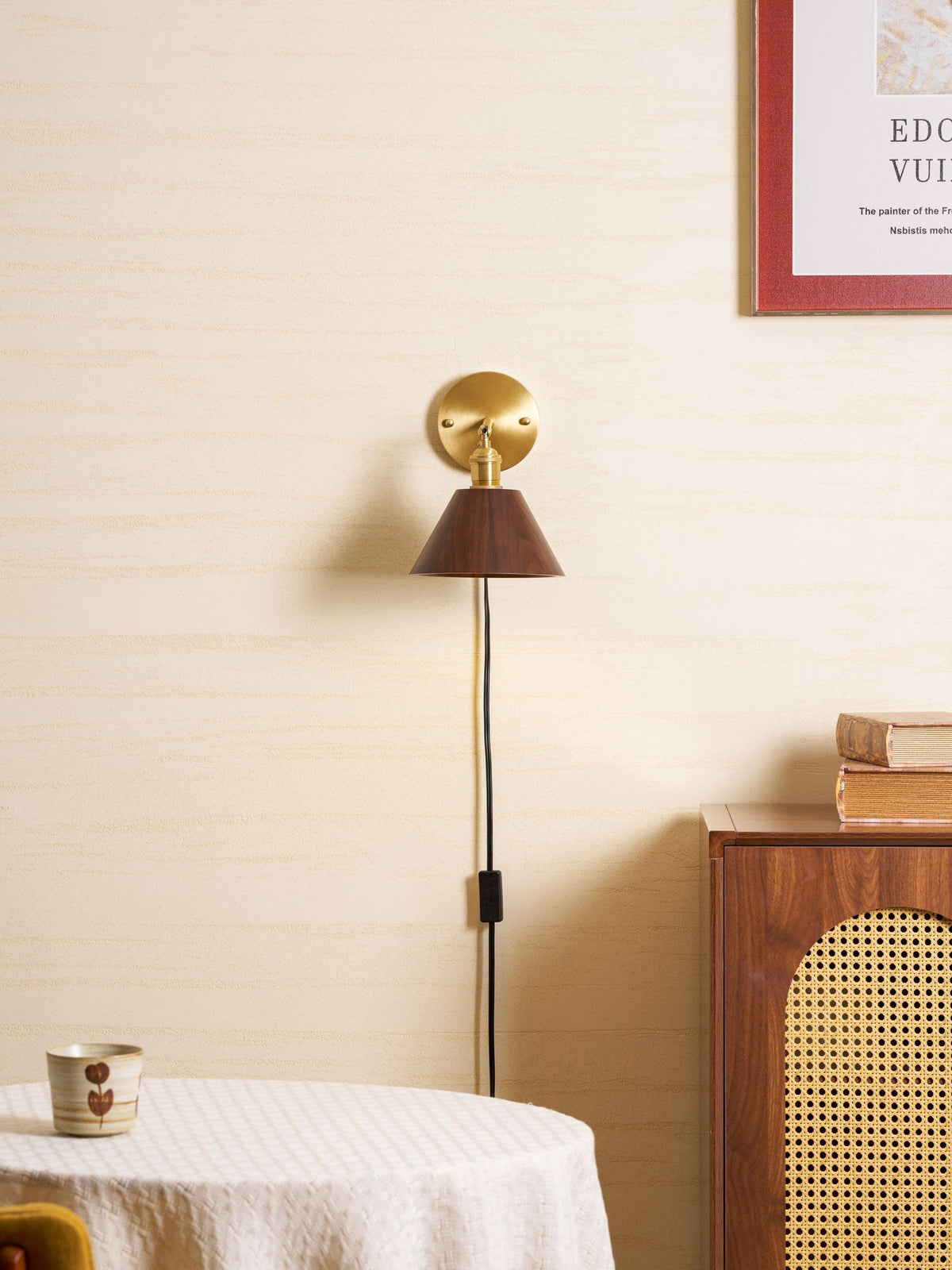 Plug-In Vintage Wall Lamp — Natural Wood Sconce