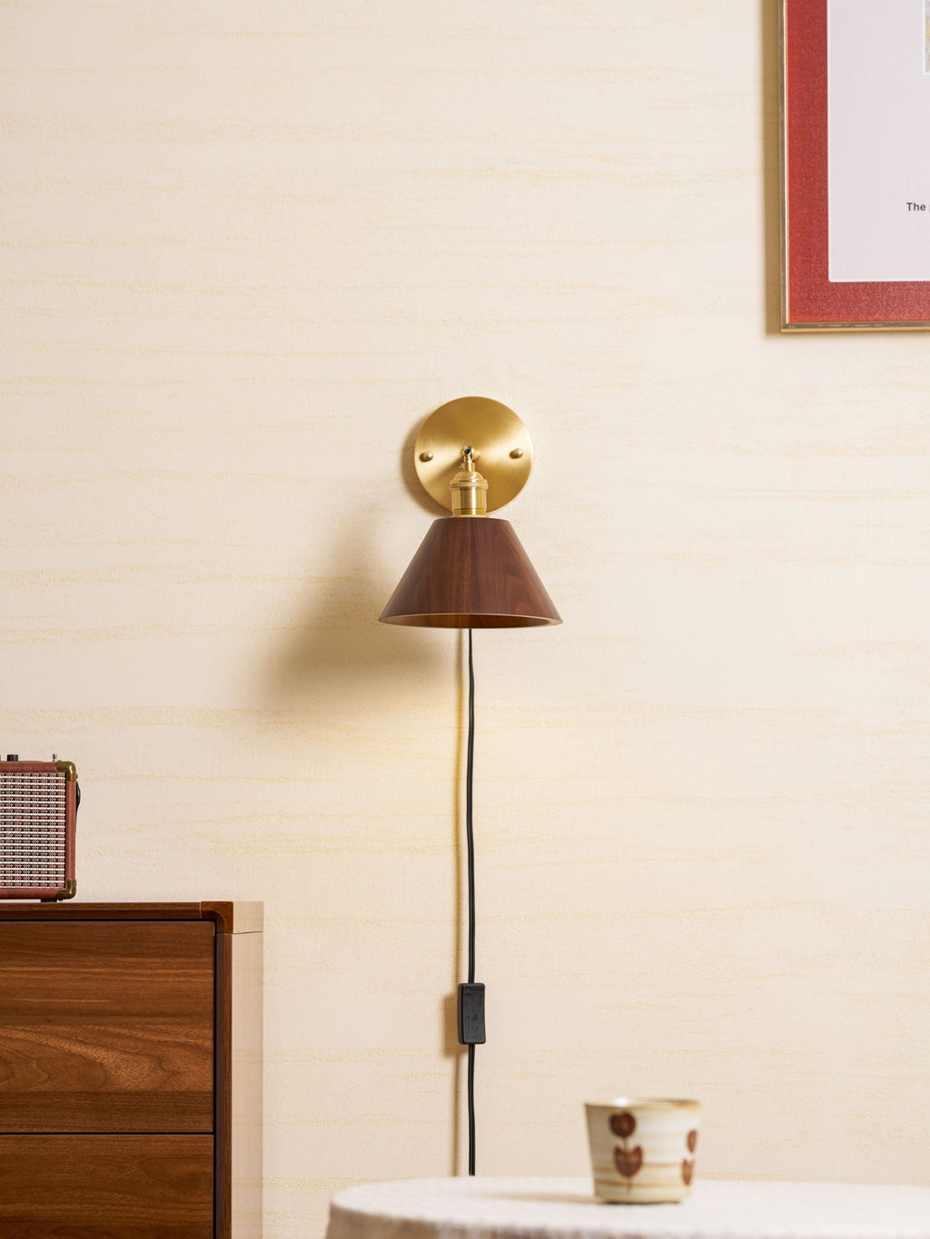 Plug-In Vintage Wall Lamp — Natural Wood Sconce