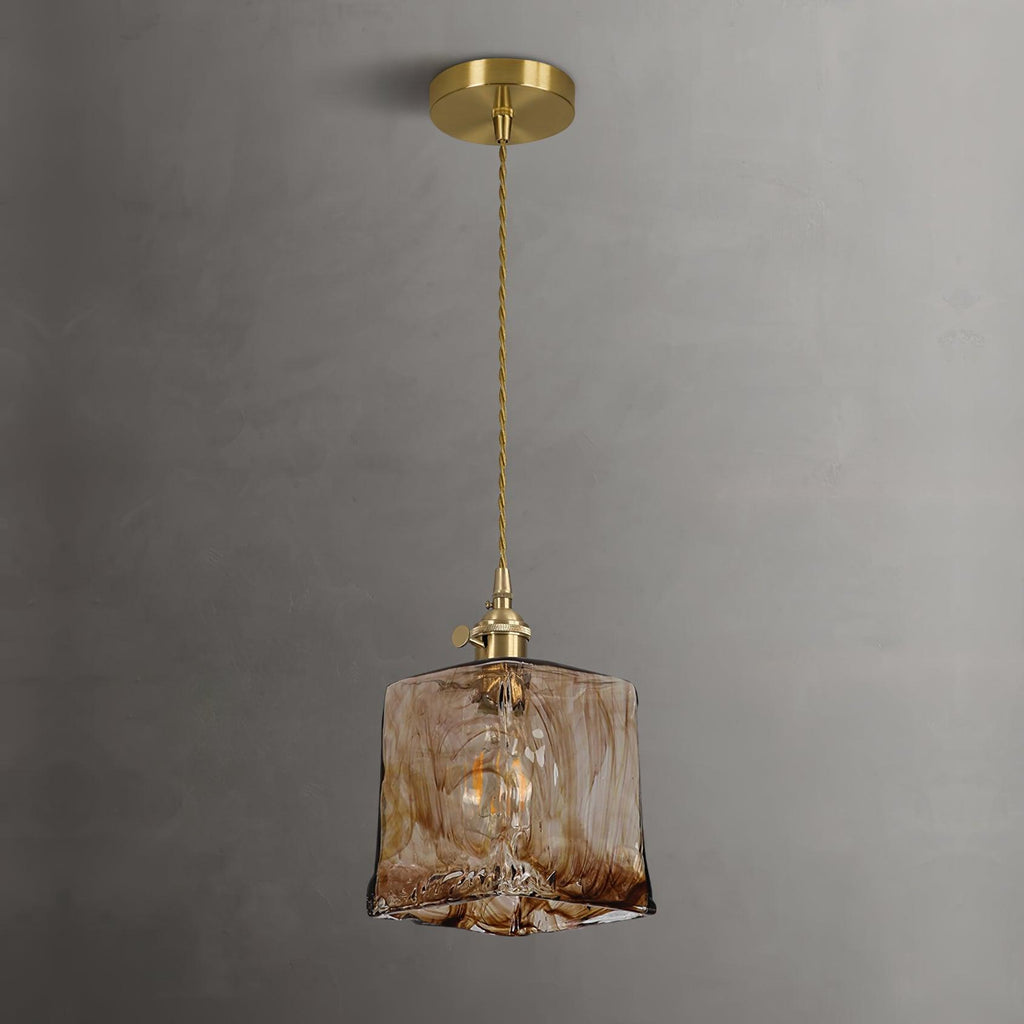 Lampada a sospensione da soffitto in vetro marrone vintage