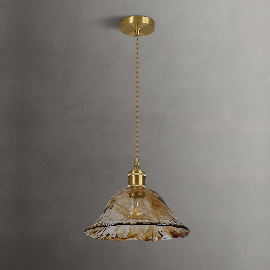 Lampada a sospensione da soffitto in vetro marrone vintage