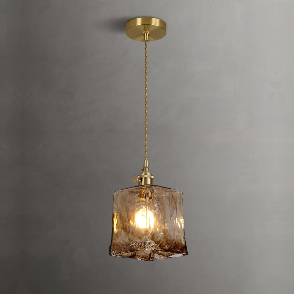Lampada a sospensione da soffitto in vetro marrone vintage