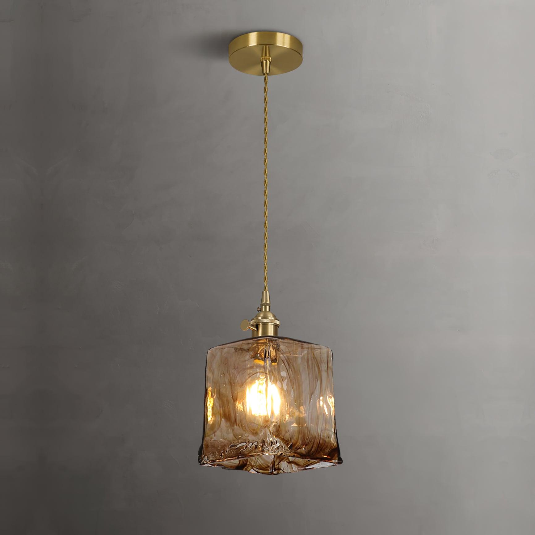 Lampada a sospensione da soffitto in vetro marrone vintage