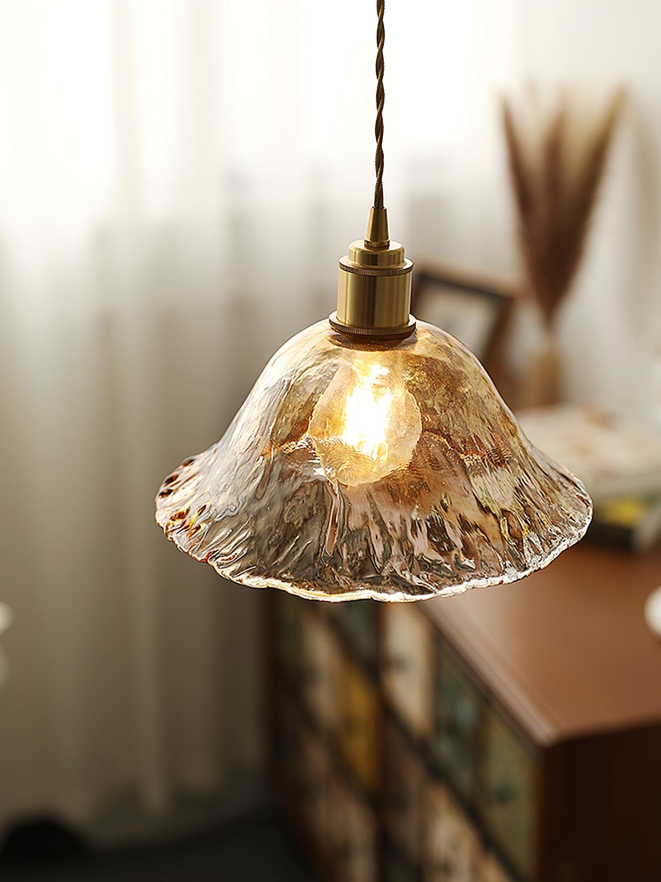 Lampada a sospensione da soffitto in vetro marrone vintage