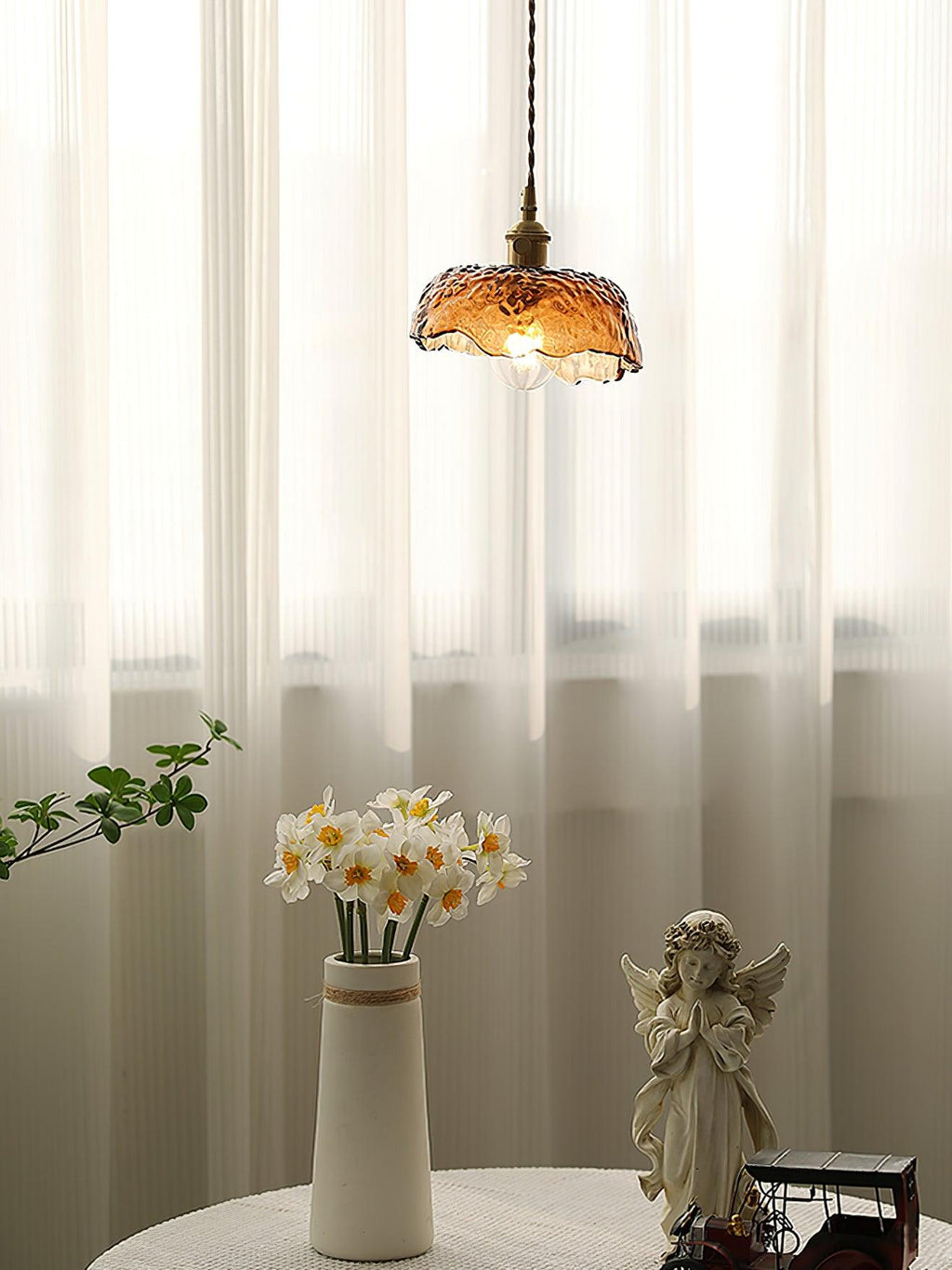 Lampada a sospensione da soffitto in vetro marrone vintage