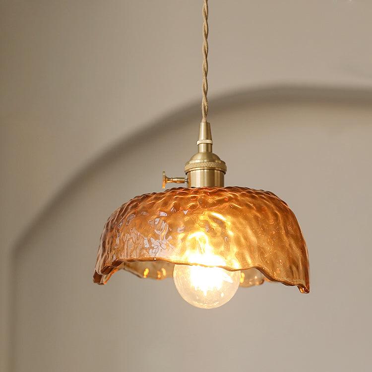 Lampada a sospensione da soffitto in vetro marrone vintage