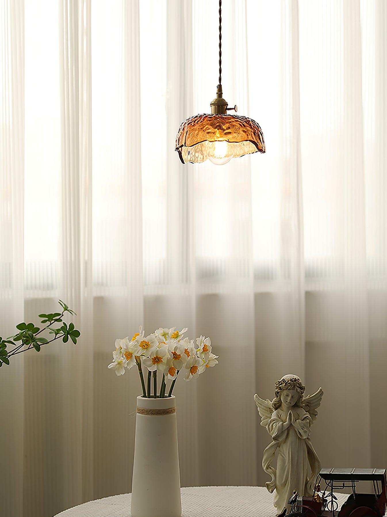 Lampada a sospensione da soffitto in vetro marrone vintage