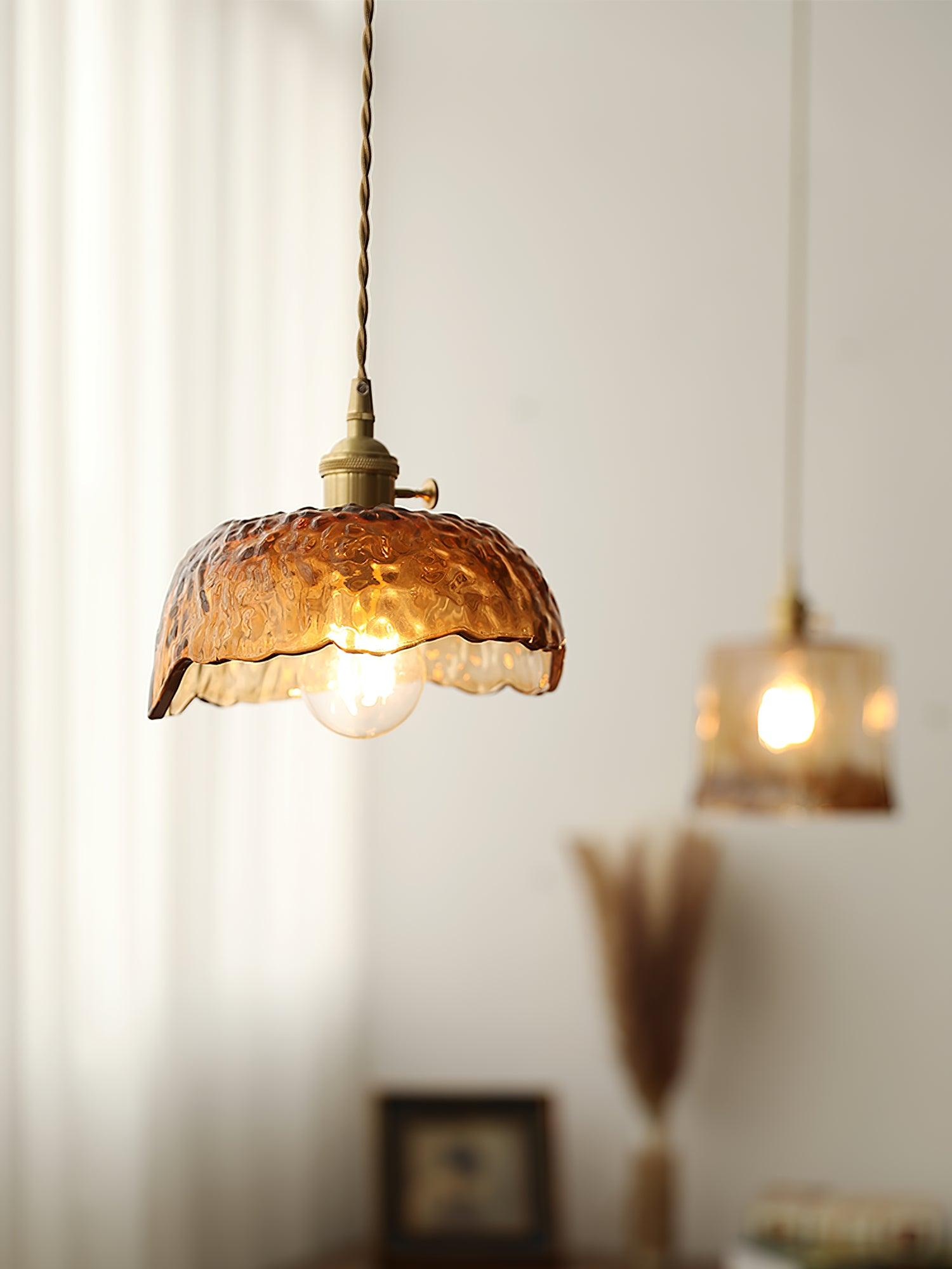 Lampada a sospensione da soffitto in vetro marrone vintage