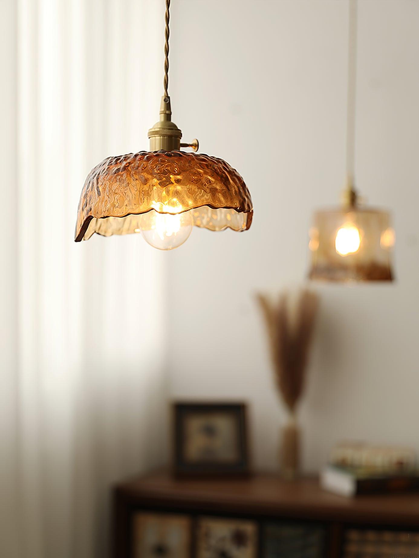 Lampada a sospensione da soffitto in vetro marrone vintage