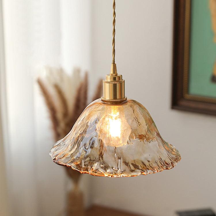 Lampada a sospensione da soffitto in vetro marrone vintage