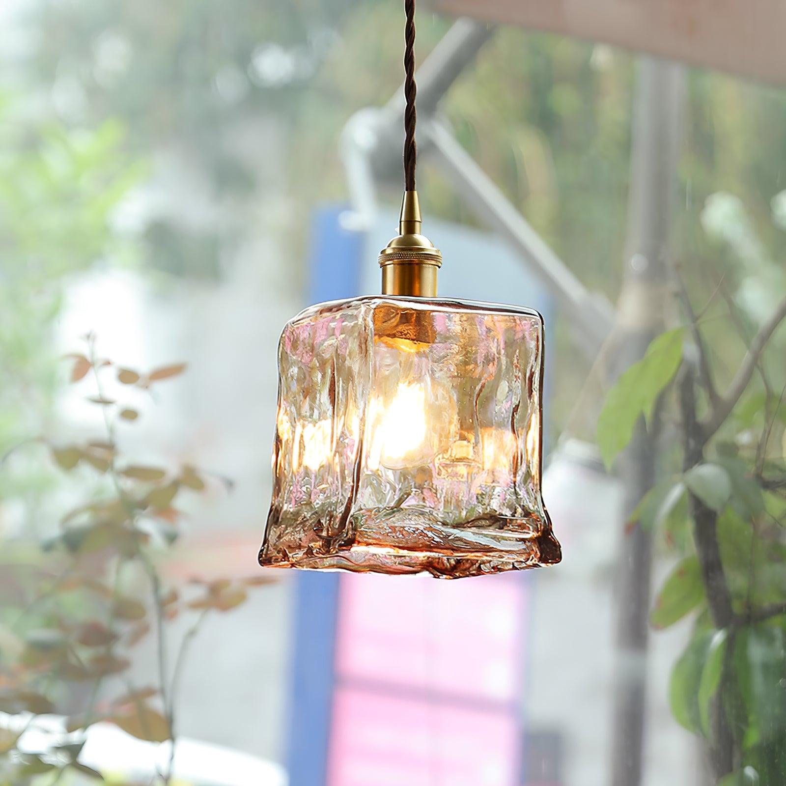 Lampada a sospensione da soffitto in vetro marrone vintage