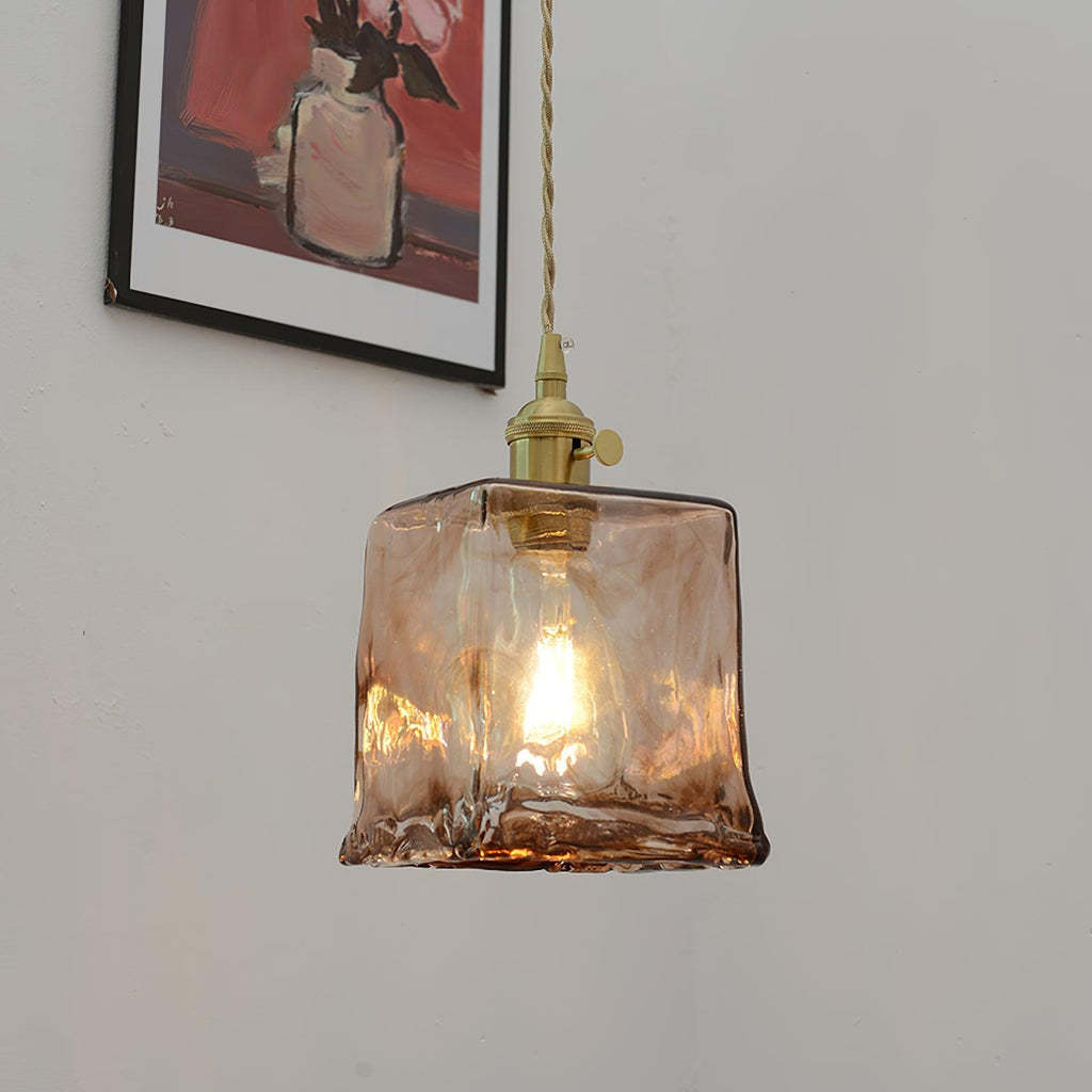 Lampada a sospensione da soffitto in vetro marrone vintage