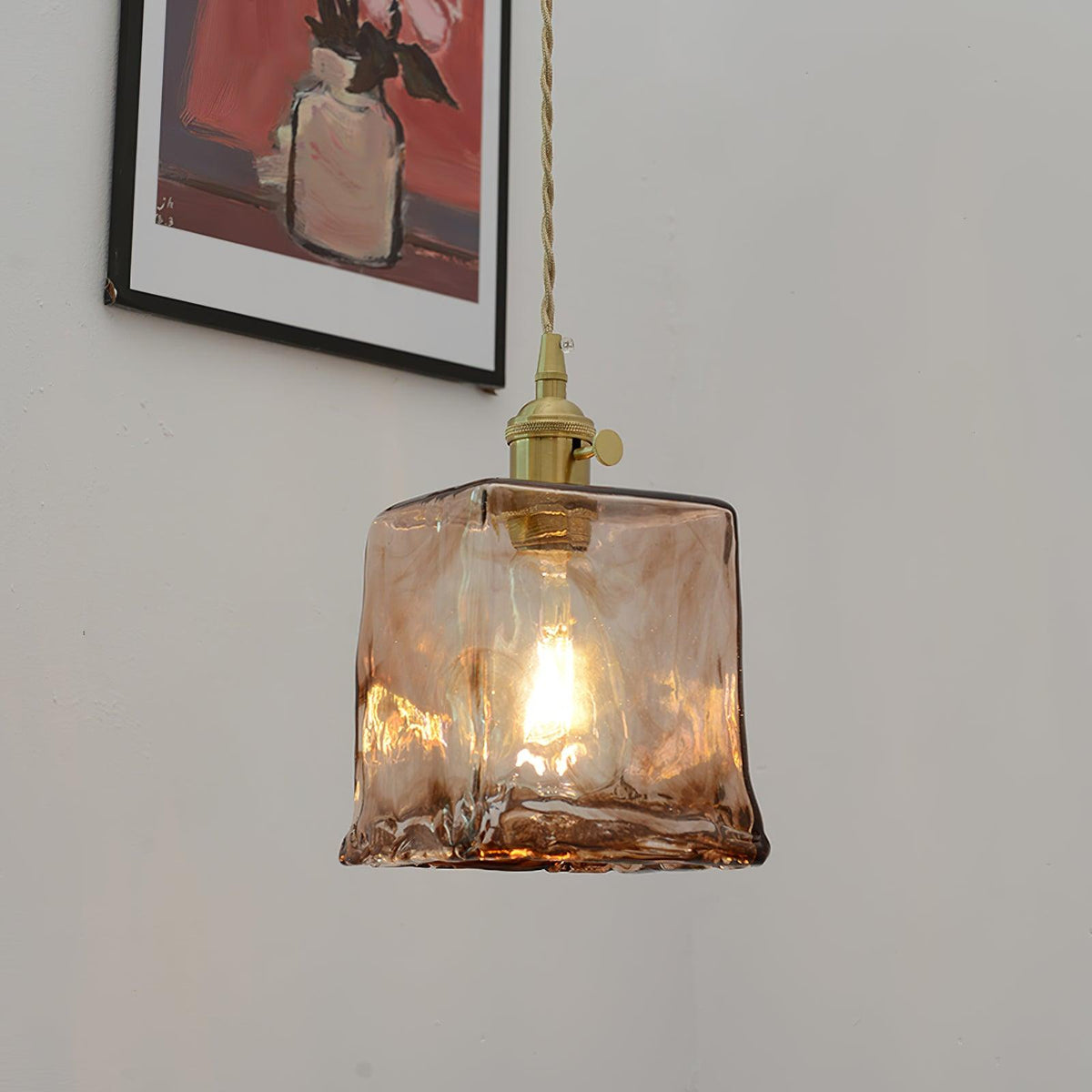 Lampada a sospensione da soffitto in vetro marrone vintage